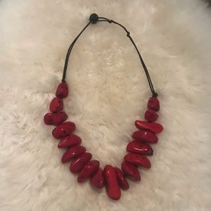 Red necklace made of stones